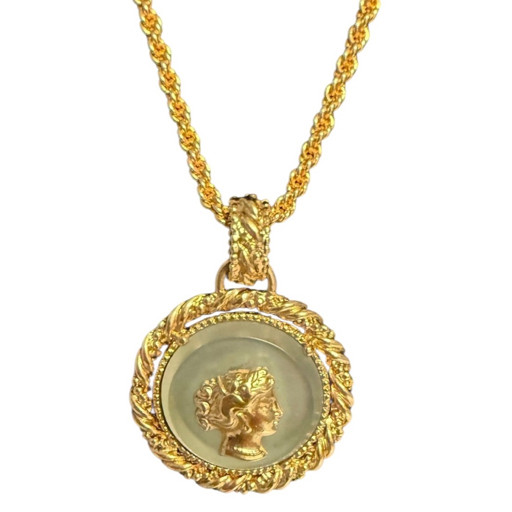 Yves Saint Laurent YSL Vintage Cameo Gold Plated Necklace